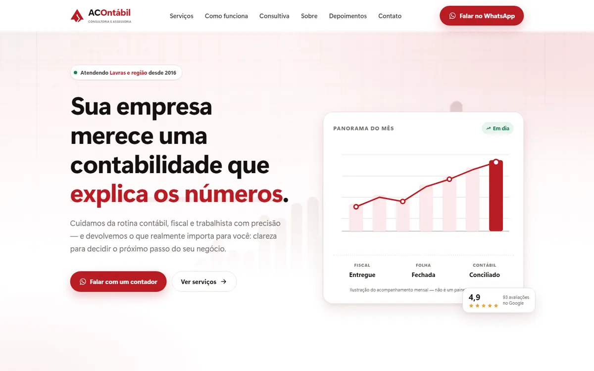 Página inicial do site da ACOntábil no computador