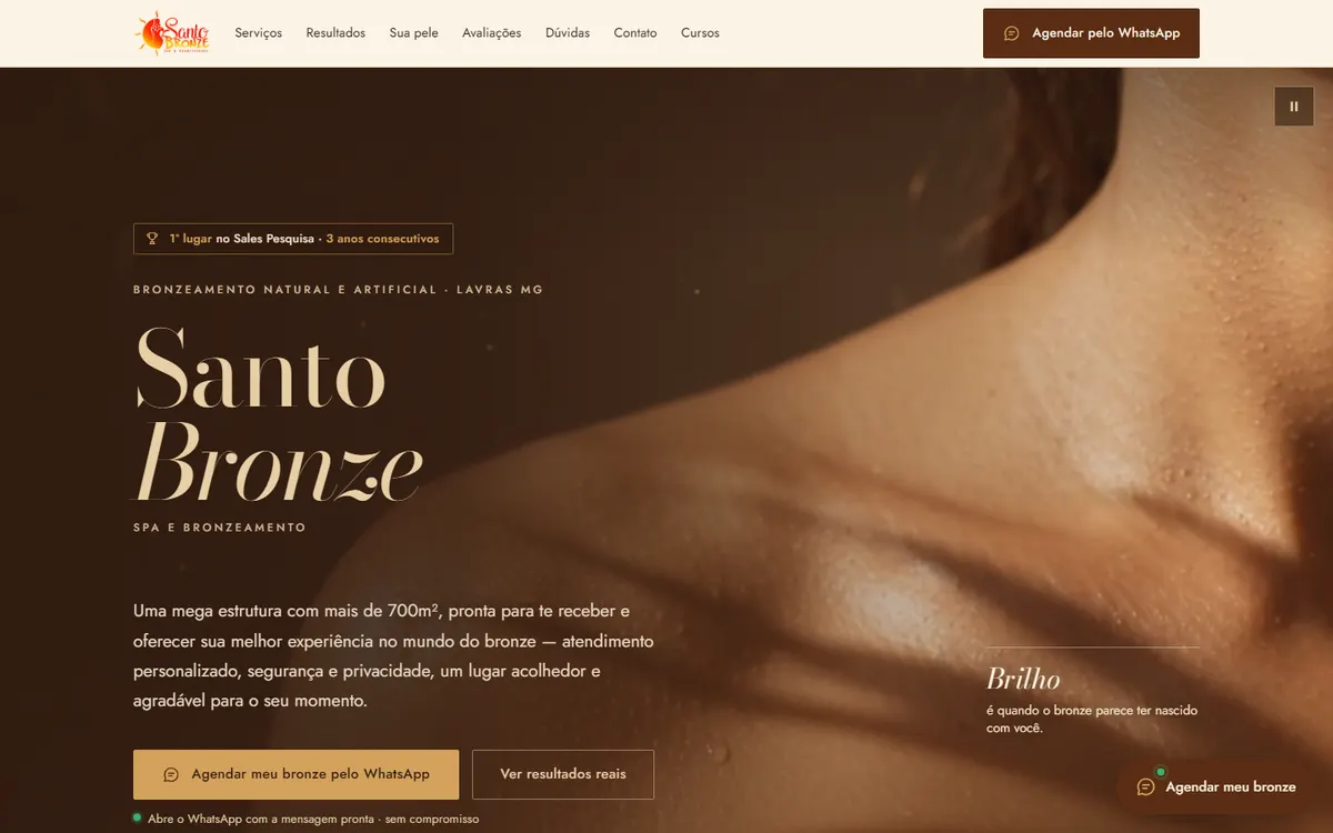Página inicial do site da Santo Bronze no computador