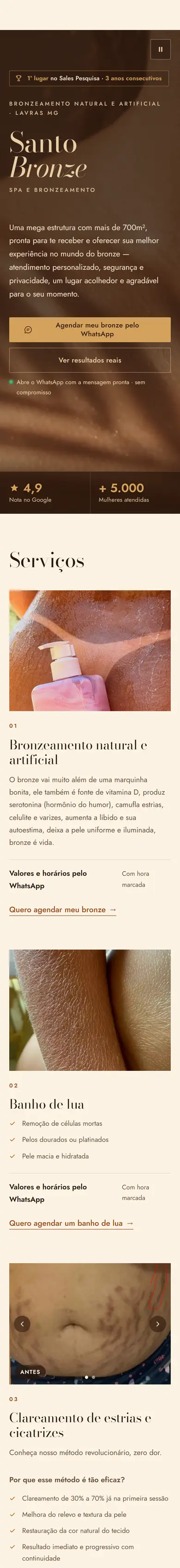 Site da Santo Bronze no celular